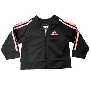 Adidas Baby Girls 6m Black & Pink Adidas Striped Track Jacket Zip Up, gr cond